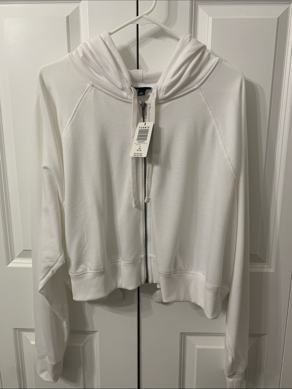 torrid White Full-Zip Hooded Crop Jacket